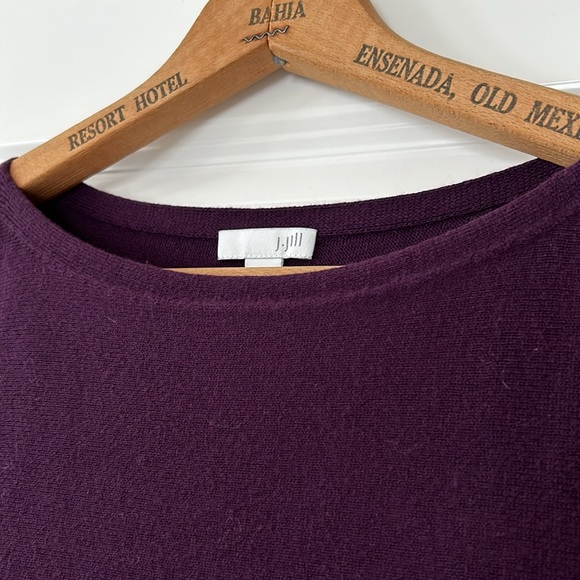 J Jill Purple/Eggplant/Burgundy Knit Tunic Sweater Boatneck Cotton Viscose Rayon - Picture 3 of 10